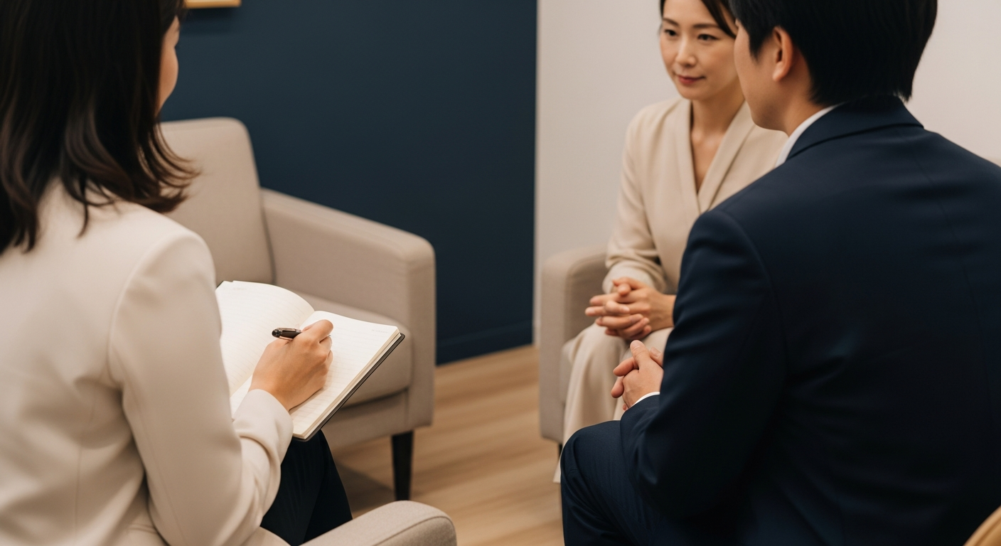 ノートにメモを取りながら相談している場面。事前準備のイメージ