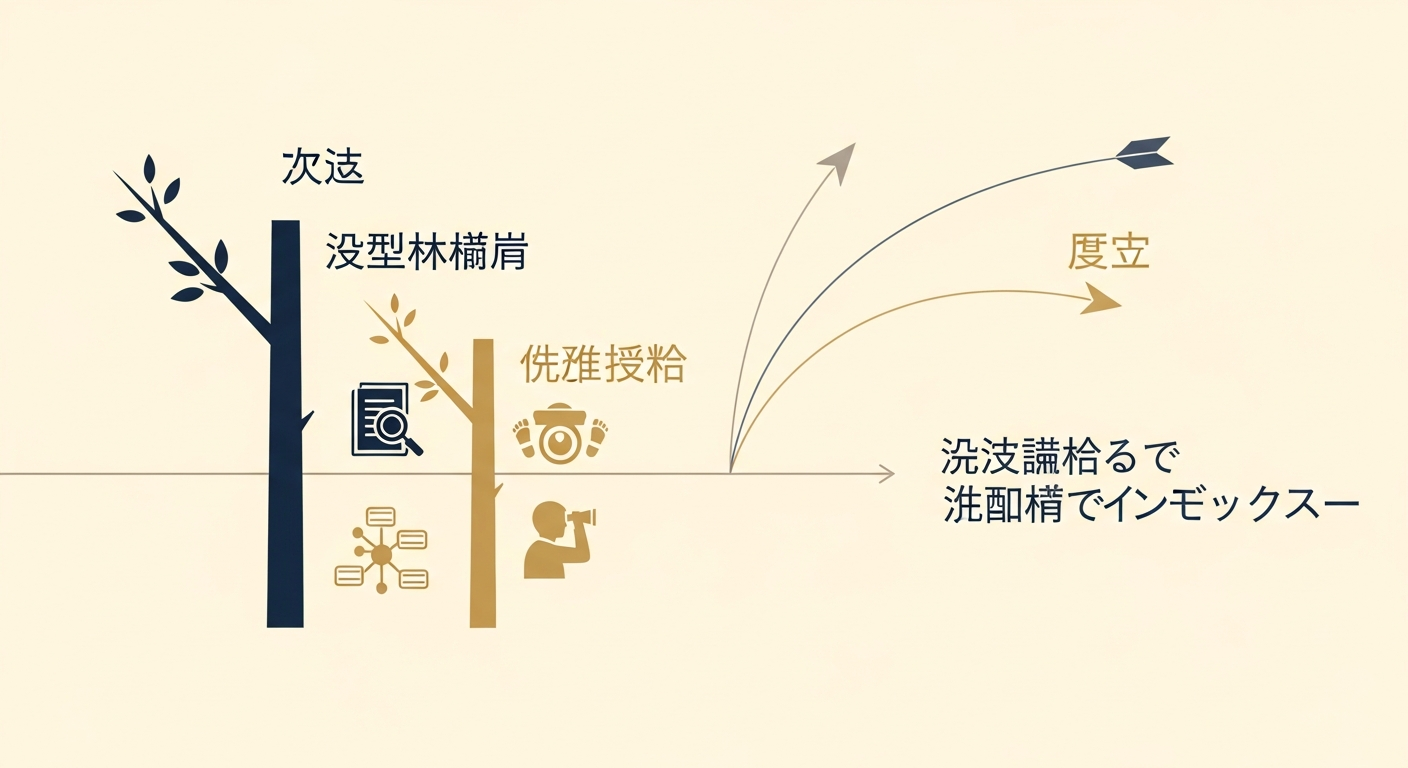 探偵事務所と興信所の成り立ちの違いを示した図解イメージ。横軸に時間(過去→現在)を取り、過去は「興信所=信用調査/探偵=素行調査」と分かれていたものが、現在は調