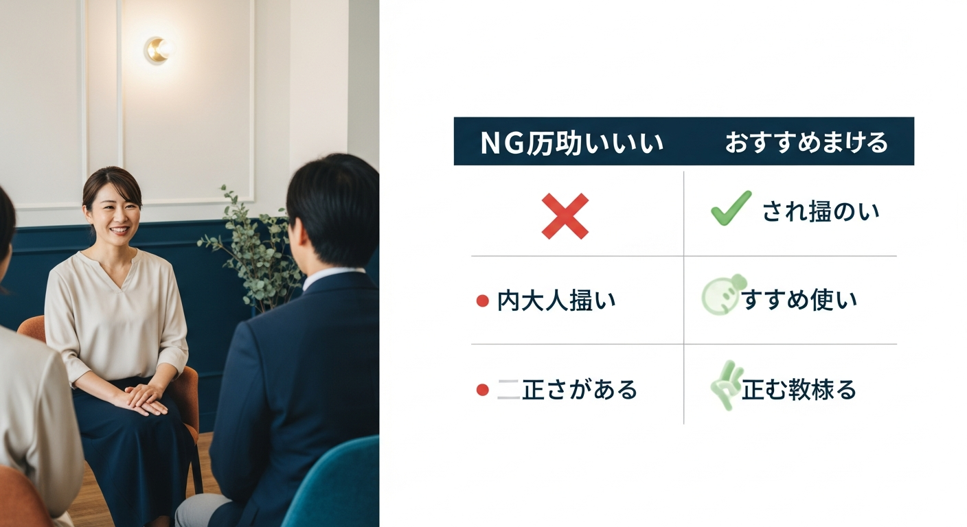 「やってはいけないNG行動」と「推奨される次のステップ」を左右2列で対比したインフォグラフィック。左列(赤×マーク): 不正アクセス・こっそり確認・感情任せの問